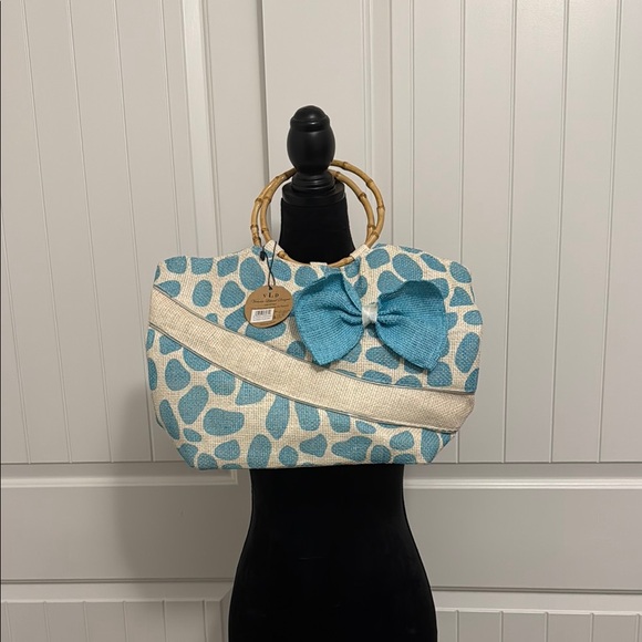 victoria leland designs Handbags - Victoria Leland Designs
cream and Blue Mosaic Tote Bag with Structured Design